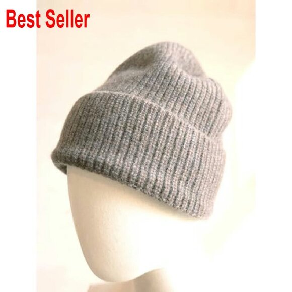 Merino Wool Ribbed Knit Beanie Cap Unisex Winter Hat Classic Warm